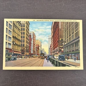 Vintage Linen Postcard Woodward Avenue Retail Shopping Center Detroit MI 1936 - Picture 1 of 2