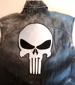 Large Skull Punisher dangerous Scary Satan symbol Embroidered Iron-On Sew patch - Picture 1 of 6