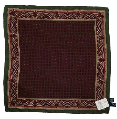 NEW VINTAGE 2004 Ralph Lauren Wool & Silk Pocket Square!  Green Design  ITALY - Image 1 of 2