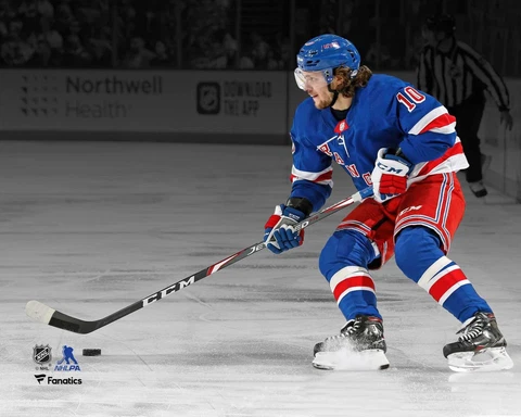 Artemi Panarin New York Rangers Unsigned Blue Jersey Stopping Cover