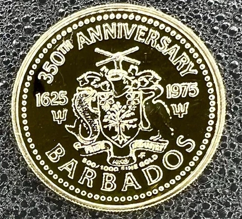 1975 Barbados $100 .500 Fine Gold 350th Anniversary Proof Coin Cover
