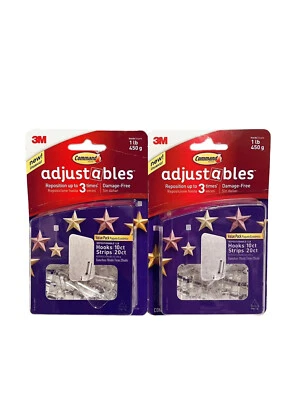 3M Comando Ajustable, 10 Ganchos 20 Tiras, Reposicional, Soporta 1lb Lote (2) NUEVO Foto 1 de 4