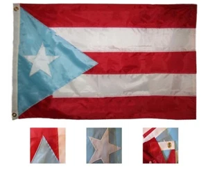2x3 Embroidered Puerto Rico Light Blue Rican 210D Sewn Nylon Flag 2'x3' 2 clips - Picture 1 of 8