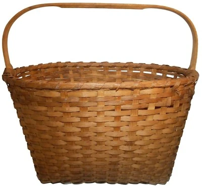 Cesta GTHRNG OVALADA CENIZA NEGRA FÉRULA HND WVN SIGLO XIX NUEVA INGLATERRA PRIM HND WVN, CON MANGO CRVD Foto 1 de 4