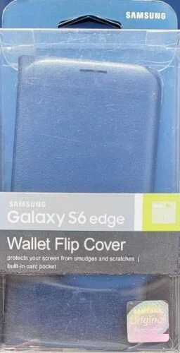 New Original Samsung Galaxy S6 Edge Wallet Flip Sapphire Blue Cover Case - USA - Image 1 of 2
