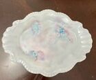 Hand Painted Floral Porcelain Oval Trinket Ring Dish Candy Dish Blue Pink Signed