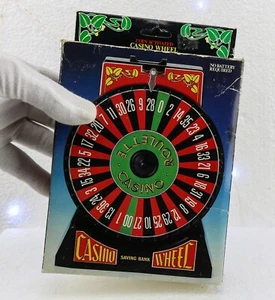 VTG Casino Wheel Roulette Wheel Mechanical Coin Bank w/ Original Box & Odds Mat - Picture 1 of 7