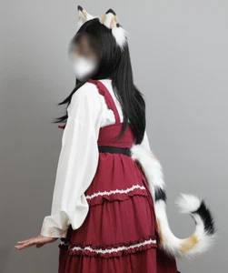 Hecho a mano Simulación de oreja de gato aro pelo cosplay sombreros oreja animal cola conjunto - Imagen 1 de 20