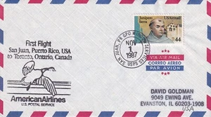 USA 1987 FIRST FLIGHT COVER FROM SAN JUAN PUERTO RICA TO TORONTO CANADA - Picture 1 of 2