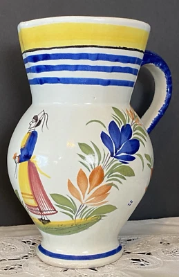 Vintage France Henriot Quimper France Folk Art Pottery #436 Pitcher 8” Tall - Image 1 of 4