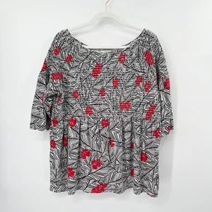 J. Jill Floral Print Smocked Tunic Blouse Size 1X 3/4 Sleeve Stretch Cotton - Picture 1 of 10