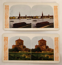 Lot 2 Stereoview Cards Waterfront Stocklholm Lejon Castle Goteborg Sweden