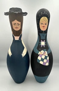 Amish Man & Woman Decorated Painted 15" Bowling Pin Figures - Picture 1 of 9
