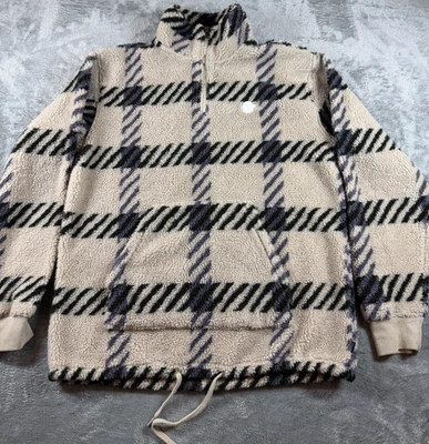 Pullover Vans Sherpa polar a cuadros beige negro crema 1/4 cremallera pequeño acogedor cálido Foto 1 de 4