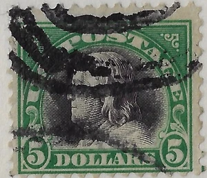 US Scott 524 used, CV$40, $5 deep green & black, perf. 11, VG-F centering(a7496a - Picture 1 of 3