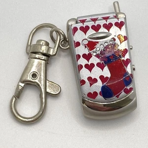 Vintage Flip Phone Digital Watch Keychain - Feat. Cat In Christmas Stocking - Picture 1 of 8