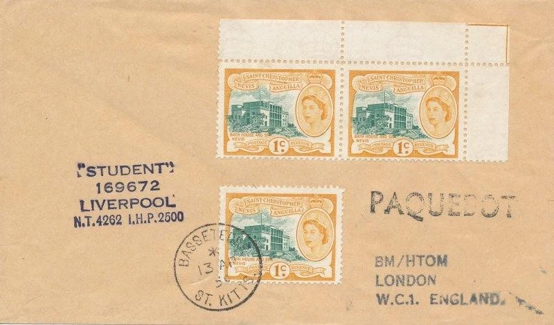 Paquebot barco mercante ESTUDIANTE Liverpool Nevis Anguila vía Basseterre St Kitts Foto 1 de 1