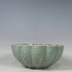 6,7" alte Lied Dynastie Porzellan Ru Ofen Cyan Glasur Eis Riss Blume Mund Schale - Bild 1 von 9