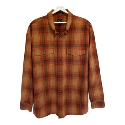 Panhandle Slim Shirt Men XL Long Sleeve Button Up Cotton Flap Pockets Rust Plaid - Image 1 of 4