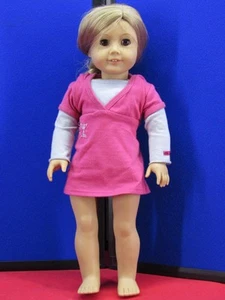 American Girl Doll Brown Eyes Blonde Hair in Ponytail w/ Hoodie Sun Dress - Picture 1 of 7