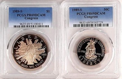 1989-S Congress Commemorative  Dollar & Half Dollar-PCGS PR69DCAM-2Coin - Image 1 of 4
