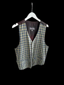 Vintage Mossimo Checkered Vest sleeveless 1990s Sz Medium Blue Yellow - Picture 1 of 11