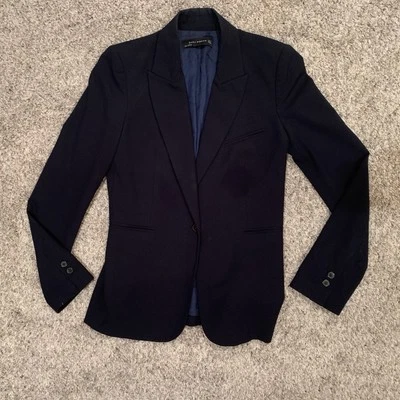 Zara Blazer Woman’s Medium Navy Blue Long Sleeve Shoulder Pads - Image 1 of 4