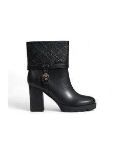 Guess Black Leather Ankle BootsBlock Heel Boots Women - Picture 1 of 3