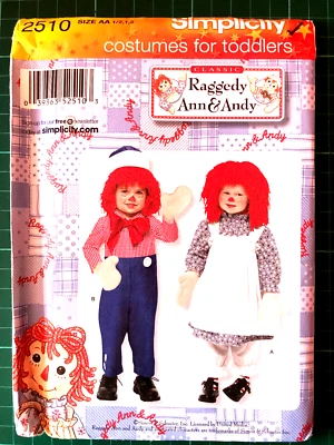 Raggedy Ann & Andy Fancy Dress Sewing Pattern NEW & UNCUT Simplicity 2510 6m-2yr - Image 1 of 2
