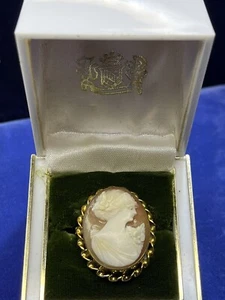 Spilla Cammeo Vintage Amco 1/20 Riempita Oro 10 K Scolpita In Ottime Condizioni - Foto 1 di 8