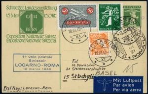 Schweiz 1939 Erstflug Locarno Rom Ganzsache Landesausstellung ZuF Basel / 582 - Bild 1 von 1