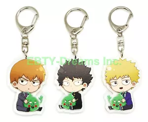 Set 3 Portachiavi Mob Psycho 100 Anime Acrilico Reigen Shigeo Kageyama Teruki - Foto 1 di 2