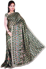 Green Bridal Bollywood Sequin Embroidery Sari Saree Costume Boho Dress Top Drape