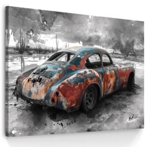 Leinwand Bild Rostiger Oldtimer  Auto Abstrakt  Wandbilder XXL Wohnzimmer  7530A - Bild 1 von 9