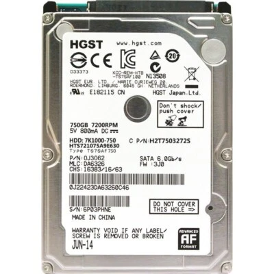 HGST 750GB HTS721075A9E630 7200RPM 32MB SATA 2.5" Laptop HDD Hard Drive - Image 1 of 4