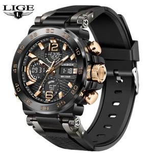 Herrenuhr Großes Zifferblatt Quarz Digital Analog Leuchtend Wasserdicht Sport Armbanduhr - Bild 1 von 9