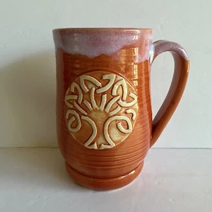 Celtic Knot Tree Art Pottery Mug By Dawndesigns Pottery, Orange, Lilac - Picture 1 of 10