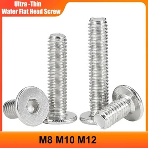 M8 M10 M12 Ultra Thin Wafer Flat Head Low profile Screw Allen Bolts A2 Stainless - Picture 1 of 9
