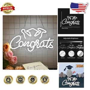 Congrats Grad Neon Sign - USB Powered Adjustable Graduation Party Decor 16.5"x9" - Picture 1 of 8