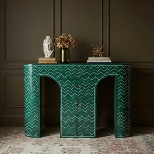 Bone Inlay Console Table Chevron | Luxury Console table | Living room Furniture - Picture 1 of 12