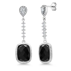 925 Sterling Silver Onyx and Zirconia Dangle Earrings For Women (4.60 Cttw, - Picture 1 of 3