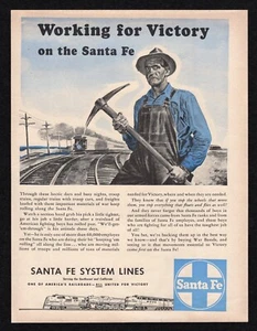 1943 Santa Fe System Lines Railroad Working Victory Troop Train Freight Print Ad - Bild 1 von 3