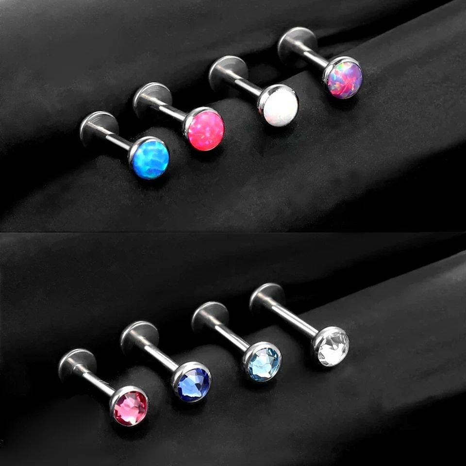6pc 3/4/5mm Opal CZ Labret Ring Monroe Lip Stud Internal Thread Piercing 6-12mm Foto 1 de 4