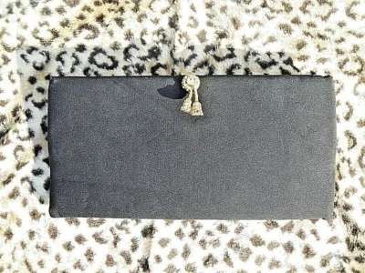 Vintage Rhinestone Black Bow Clutch Purse Bag Satin Gothic Vampire Rockabilly - Image 1 of 4
