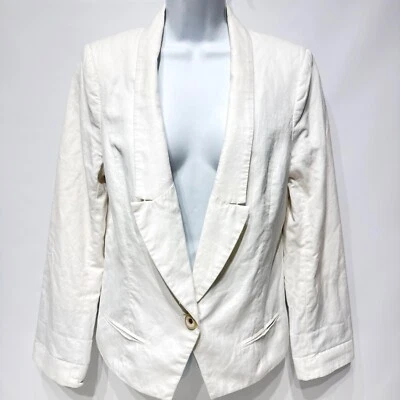 Chaqueta Blazer Cartonnier Anthropologie Mezcla Lino Mujer’s 10 Mediana Boho Blanca Foto 1 de 4