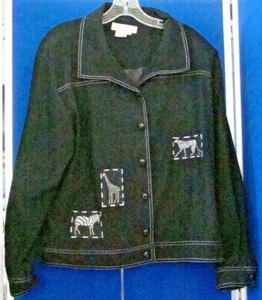 EUC St Paul TOLLE CAVALIER Jeans JACKE m. Stickerei ELEFANT Giraffe ZEBRA Gr. L - Bild 1 von 7