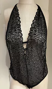 Black Lace Sexy Womens Teddy Halter Bodysuit Sz One Size Queen NEW - Picture 1 of 3