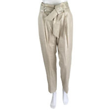 Veronica Beard Women's Zelly Metallic-Linen Pant Detachable Tie Belt Silver Sz 8