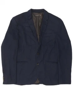 ZARA Mens 2 Button Blazer Jacket UK 42 XL Navy Blue Polyester DI25 - Picture 1 of 3