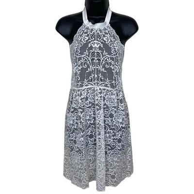 Intimissimi Blanco Transparente Floral Encaje Halter Chemise Lencería L Cinta Lazo Foto 1 de 4